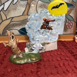VTG 1980 Halloween Ceramic Headless Horseman Ghost Bat Decor Duncan Enterprises